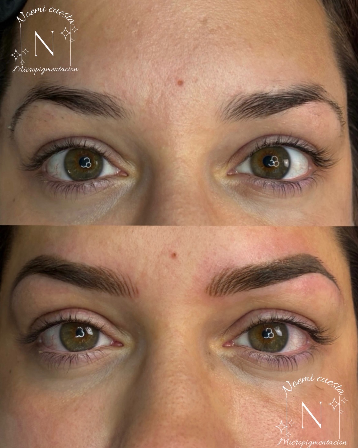 Micropigmentación de cejas efecto híbrida, antes y después