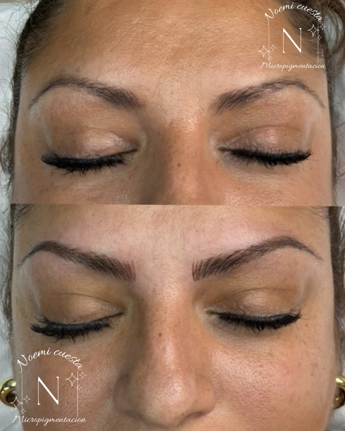 Micropigmentación de cejas efecto híbrida, antes y después