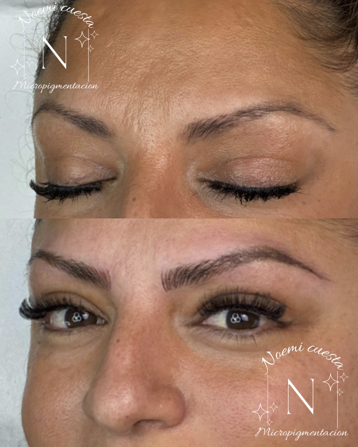 Micropigmentación de cejas efecto híbrida, antes y después