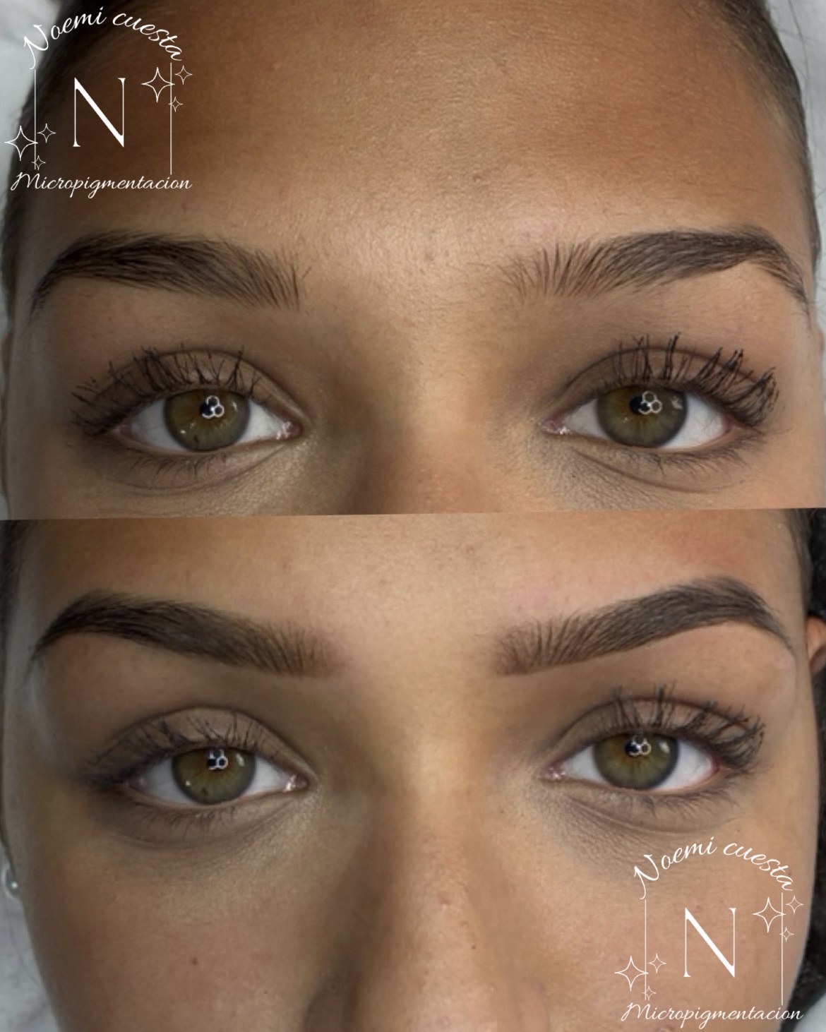 Micropigmentación de cejas efecto sombreado, antes y después