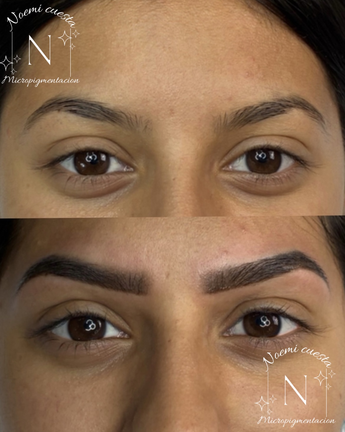 Micropigmentación de cejas efecto sombreado, antes y después