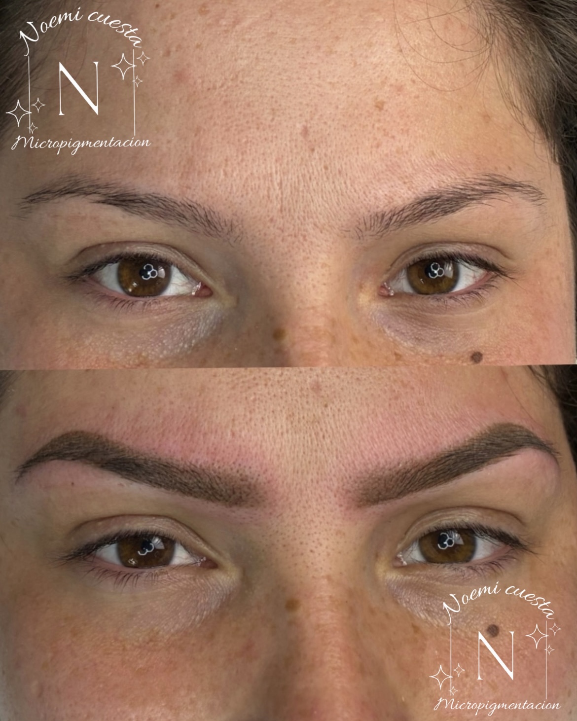 Micropigmentación de cejas efecto sombreado, antes y después