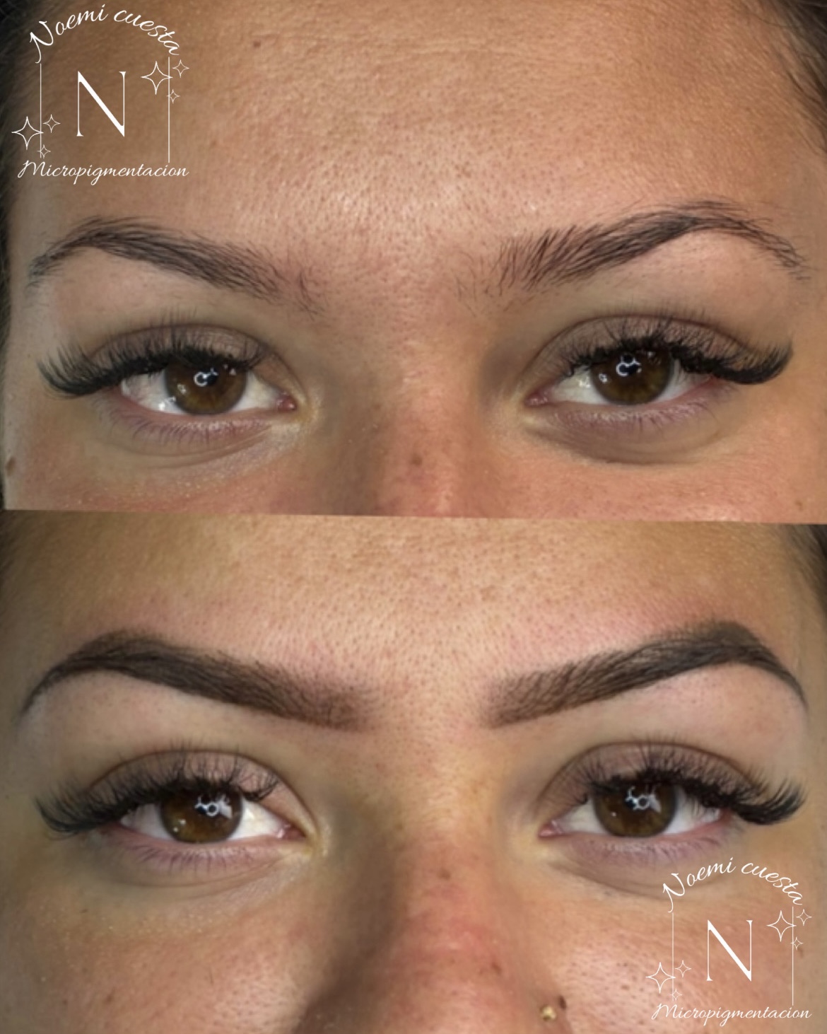 Micropigmentación de cejas efecto sombreado, antes y después
